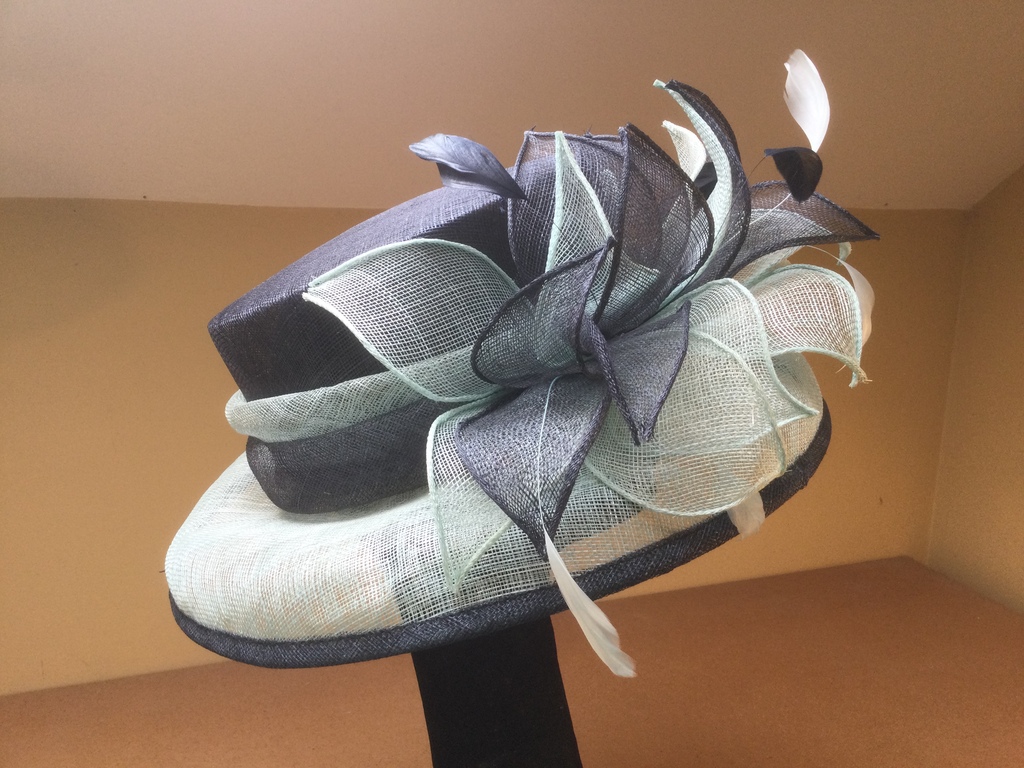 Green Two Tone Sinamay & Feathers